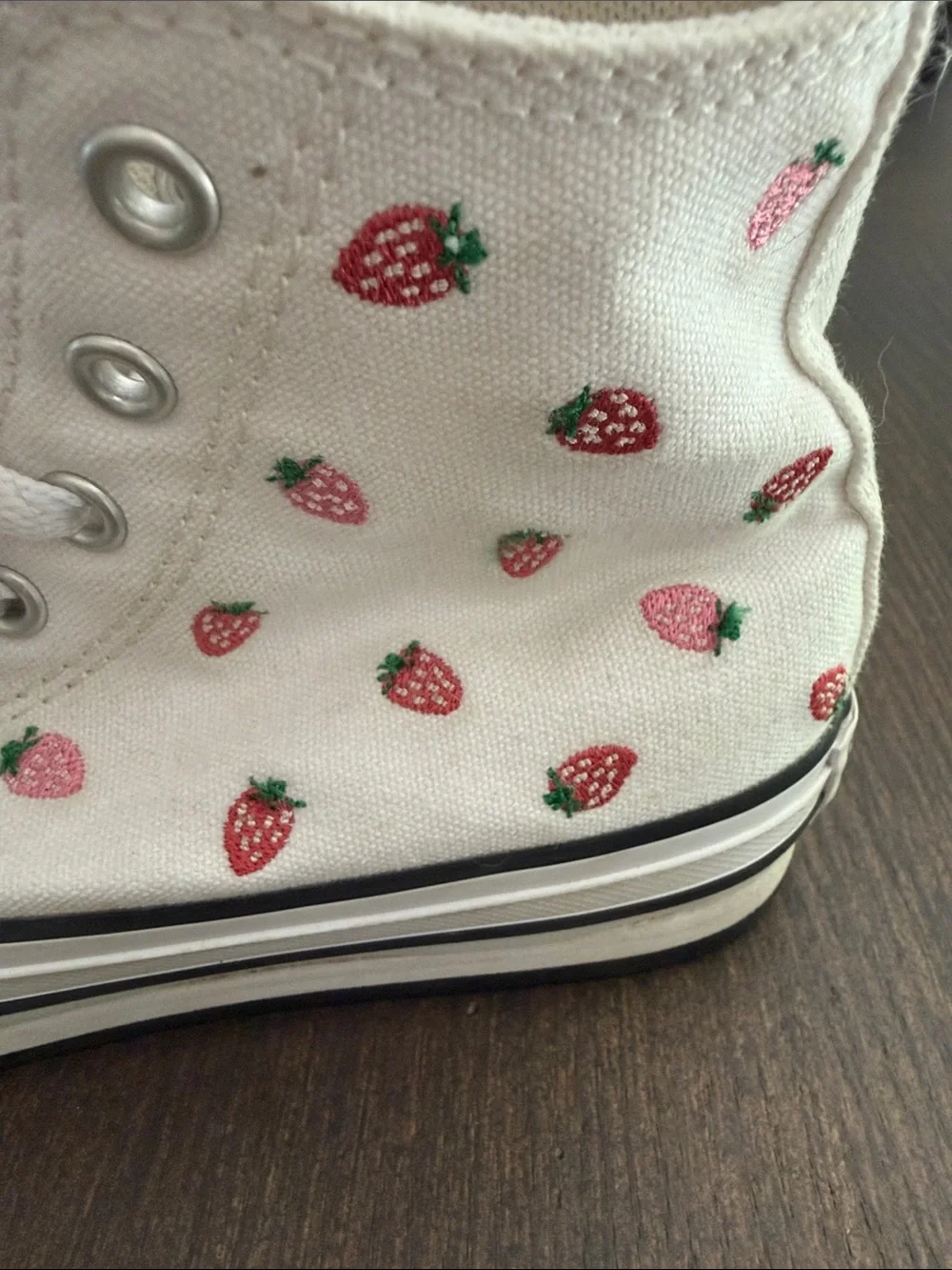 Converse Kids White High-Top Sneakers with Tiny Red Strawberry Accents